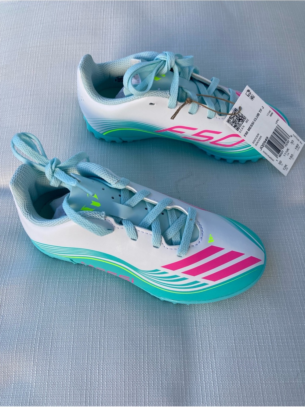 Adidas F50 Messi Club TF J Soccer Cleats Shoes White Pink Blue JQ0949 Size 12K